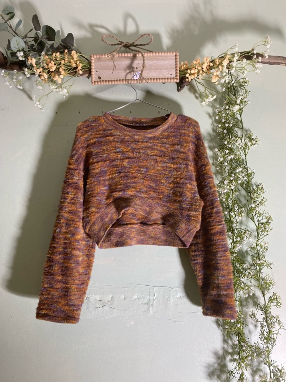 Zara Marled Knit Top in Rust, Purple & Gold Hues
